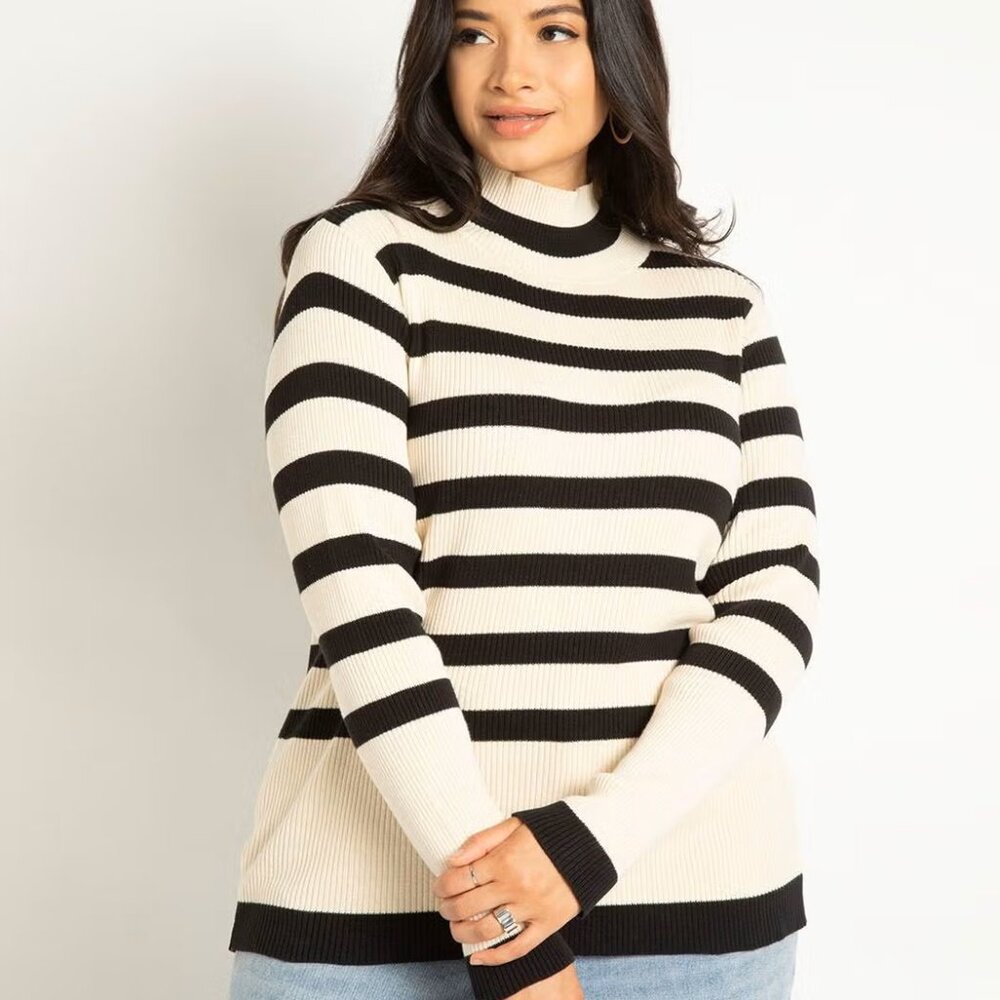 NWT Eloquii Black & White Striped Mock Turtleneck Sweater 14/16 Plus Size